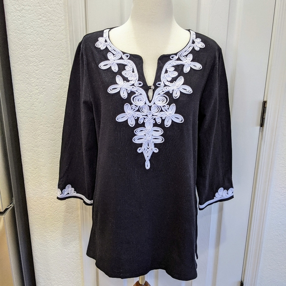Jones New York Embellished Scroll Black Tunic